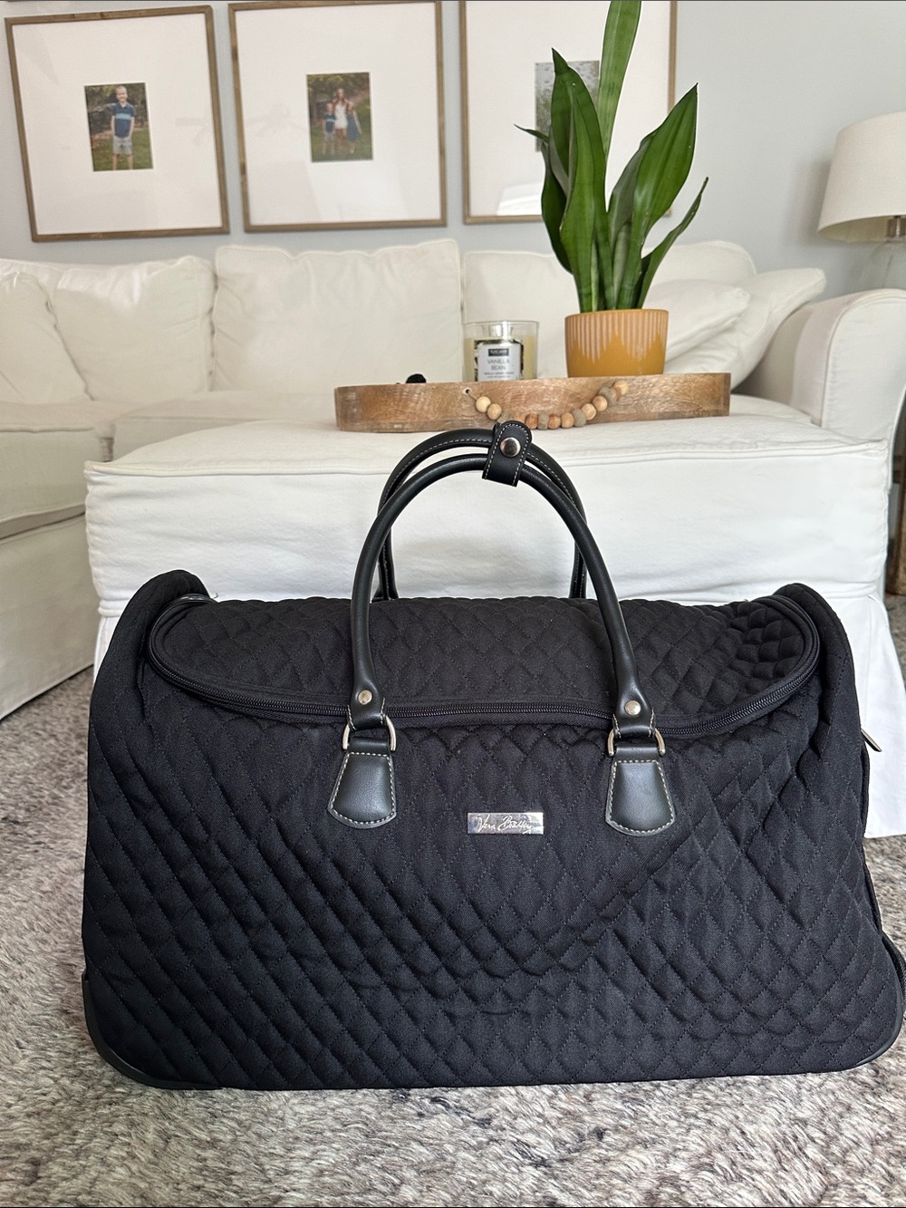 Vera Bradley Black Quilted Weekender Duffel with wheels!